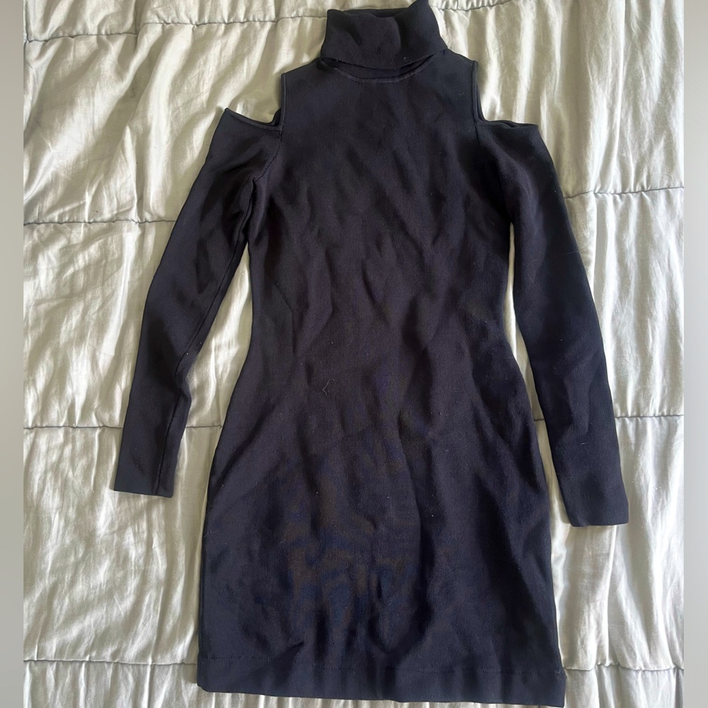 RALPH LAUREN BLACK TURTLE NECK CUTOUT MINI DRESS